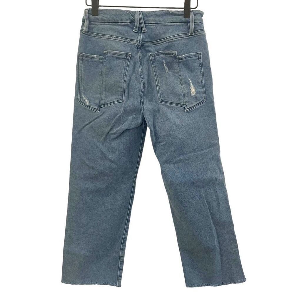Good American Good Straight Cropped Raw Hem Light Wash Jeans Size 6/28 - Picture 2 of 12